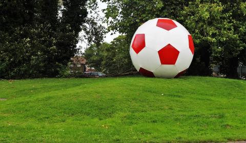 Giant football on Broadfield stadium roundabout 